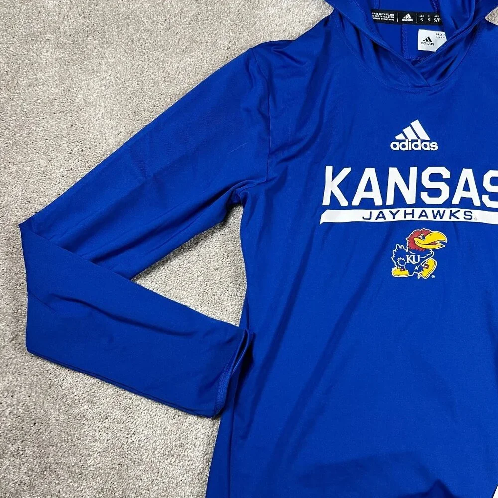 Adidas Mens Small Blue Kansas‎ KU Jayhawks NCAA Aeroready Pullover Hoodie NWT